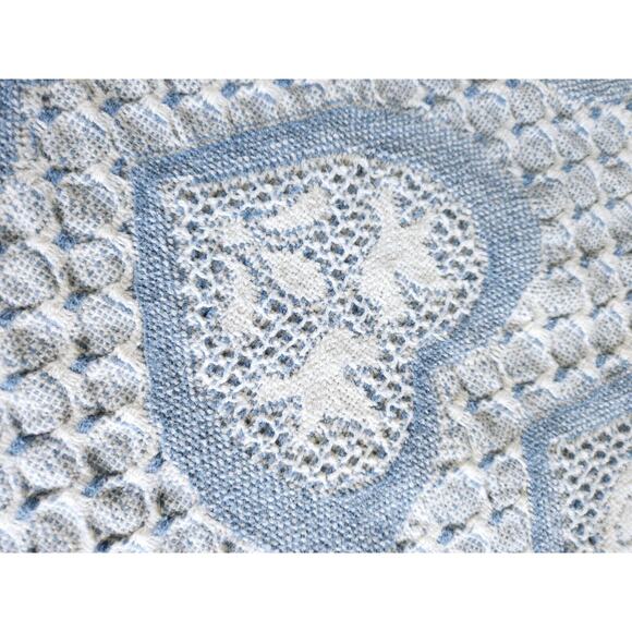 Vintage Fringe Woven Hearts Blanket 100% Cotton Granny CORE 49" x 54" BLUE WHT - Picture 6 of 6